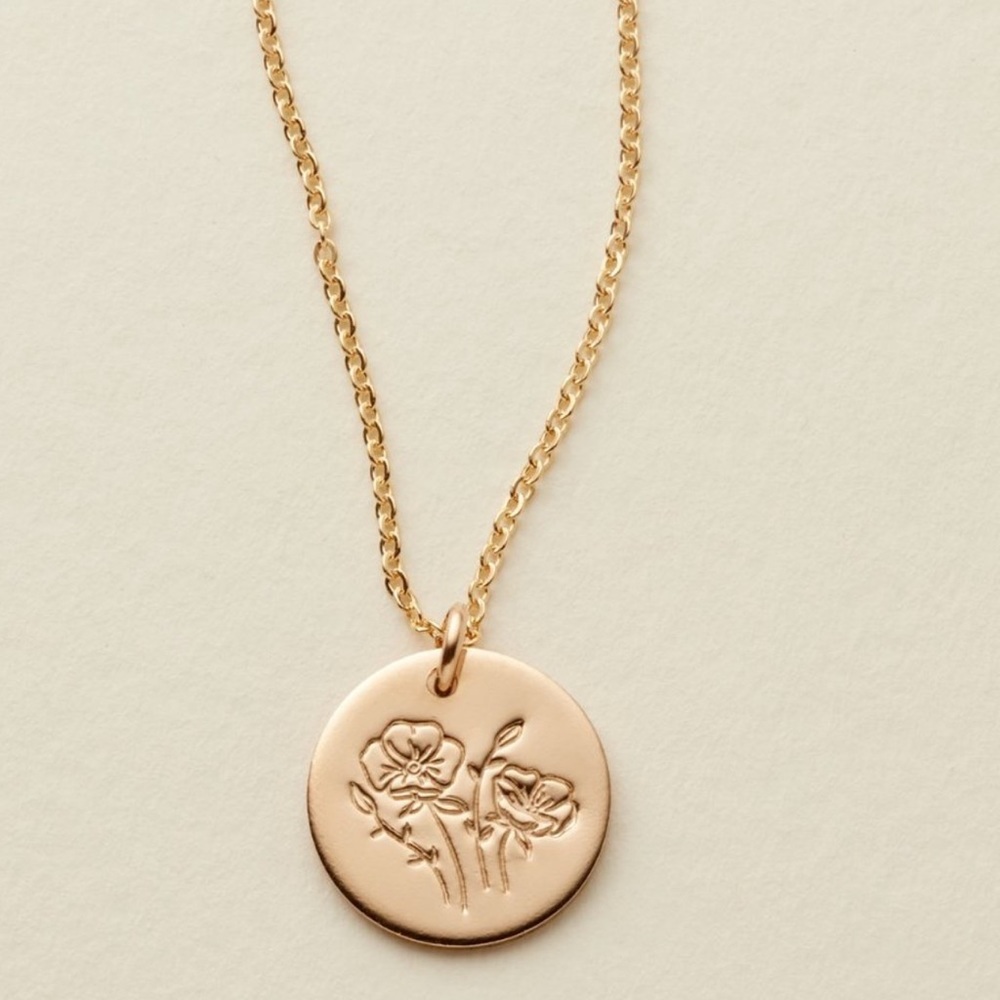 Birth Month Flower,August/Poppy,Gold Pendant Minimalist Boho Necklace *NWT*